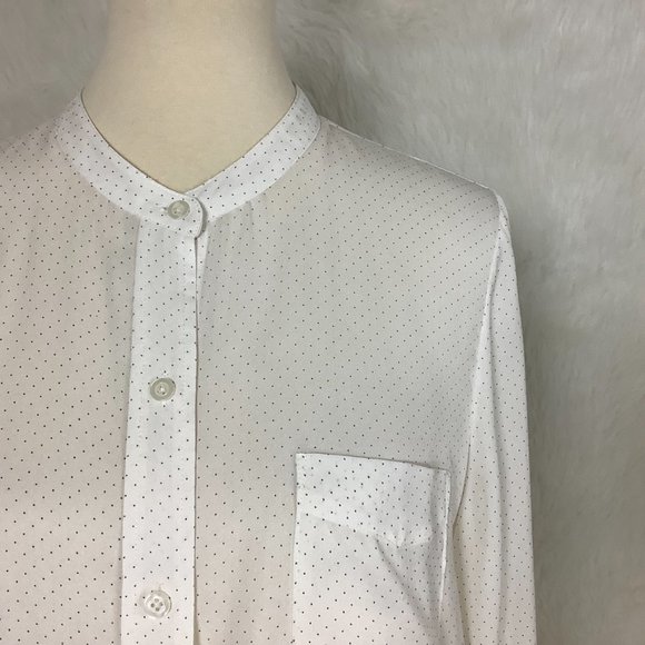 A.L.C. White & Black Walter Mini Dot Long Sleeve Band Collar Silk Shirt 10 - Picture 2 of 7